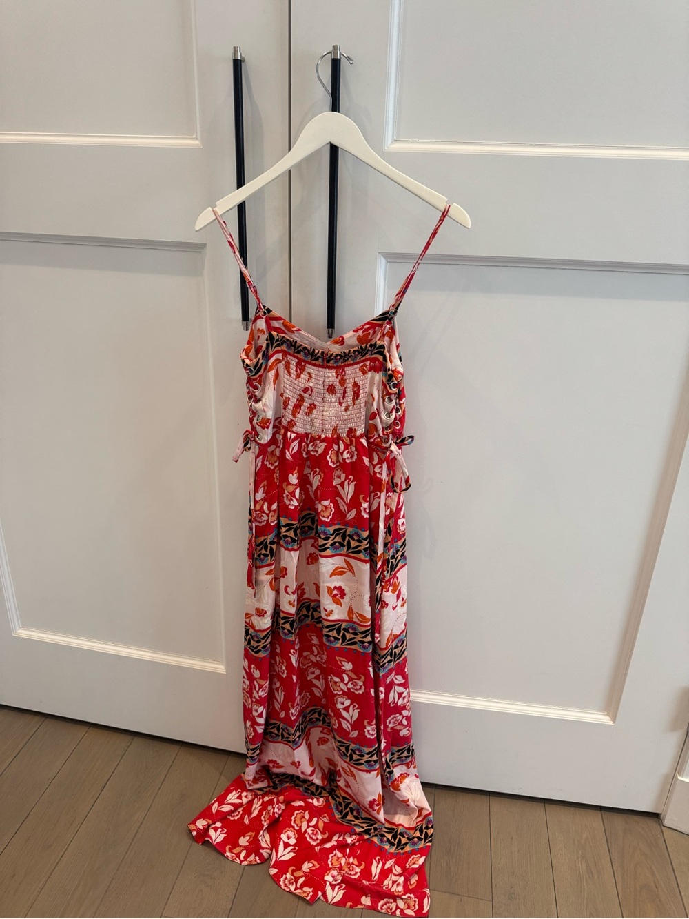 Red Floral Maxi Dress with Spaghetti Straps